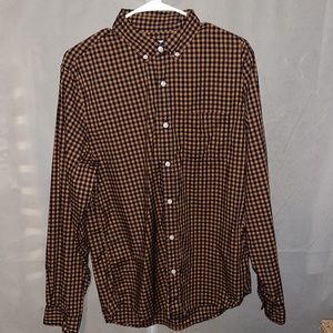 Gap Blue Gold Checker, Button Down Shirt,  Standard Fit Stretch, Men's Medium